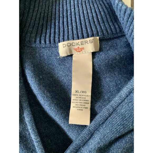 Dockers XL Mens Colorblock Sweater Blue Black Acrylic Quarter Zip Pullover - Picture 3 of 7